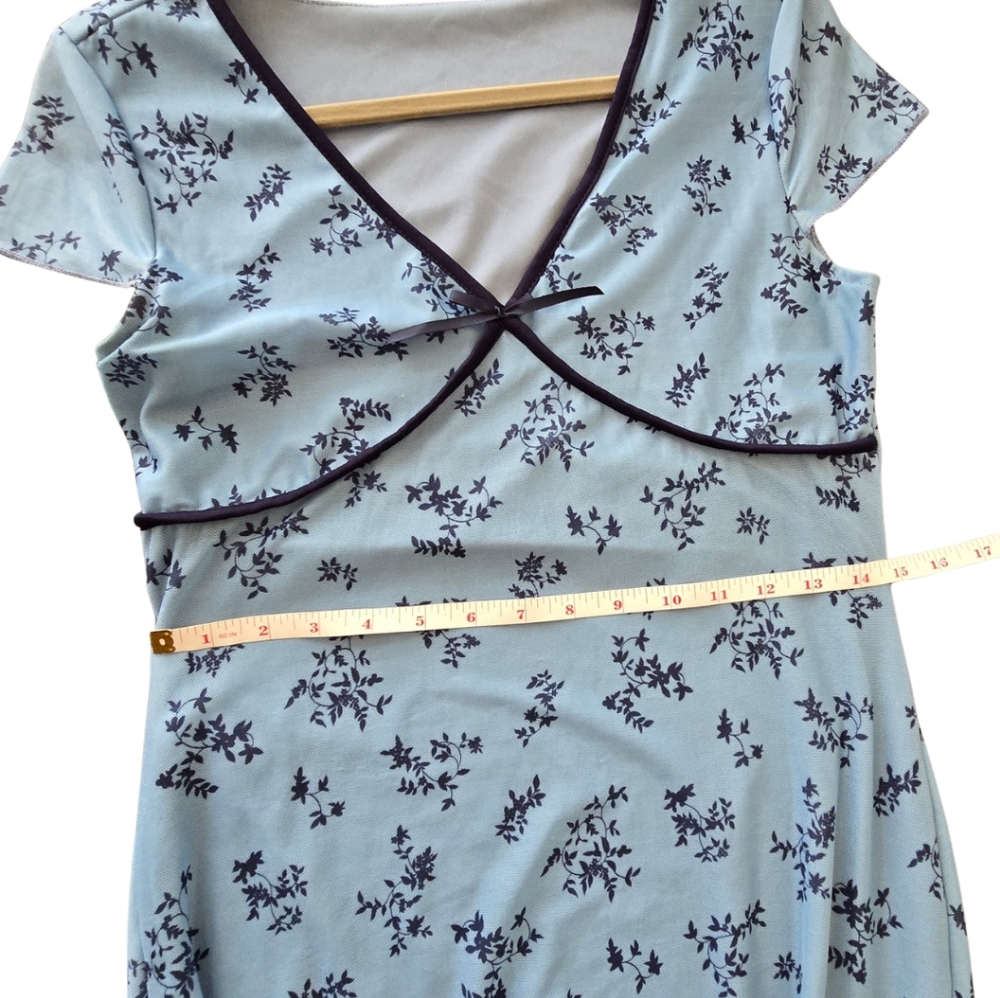 Blue Floral Mesh Dress Midi Length - Size Large - Picture 4 of 5